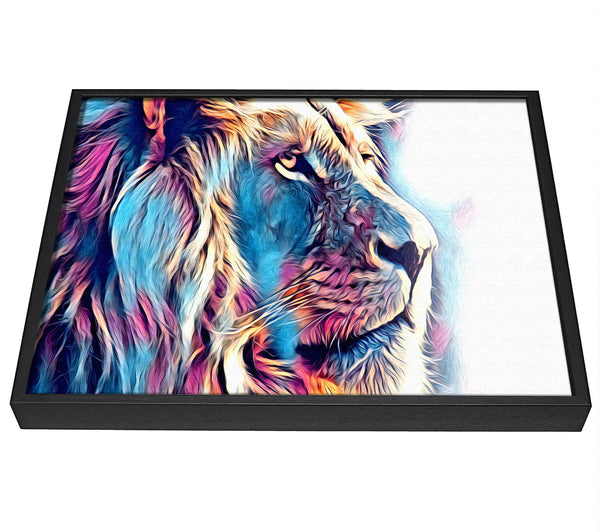 A picture of a Cool Blues Lion framed canvas print sold by Wallart-Direct.co.uk