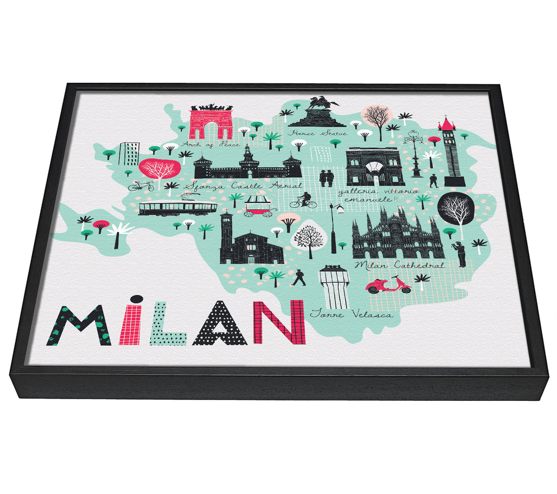 A picture of a The Little Map Of Milan framed canvas print sold by Wallart-Direct.co.uk