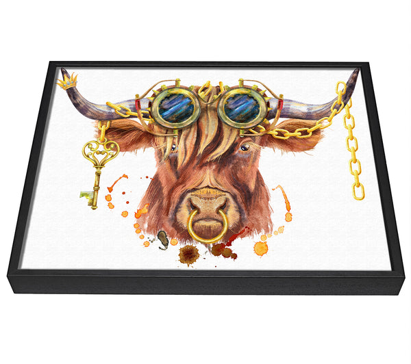 A picture of a The Highland Cow Goggles framed canvas print sold by Wallart-Direct.co.uk