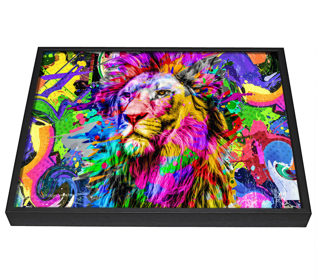 A picture of a Rainbow Vivid Lion framed canvas print sold by Wallart-Direct.co.uk