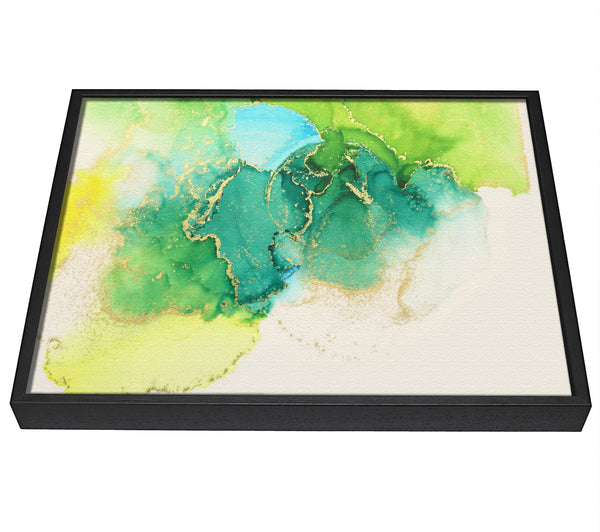 A picture of a The Green And Blue Gold Wash framed canvas print sold by Wallart-Direct.co.uk