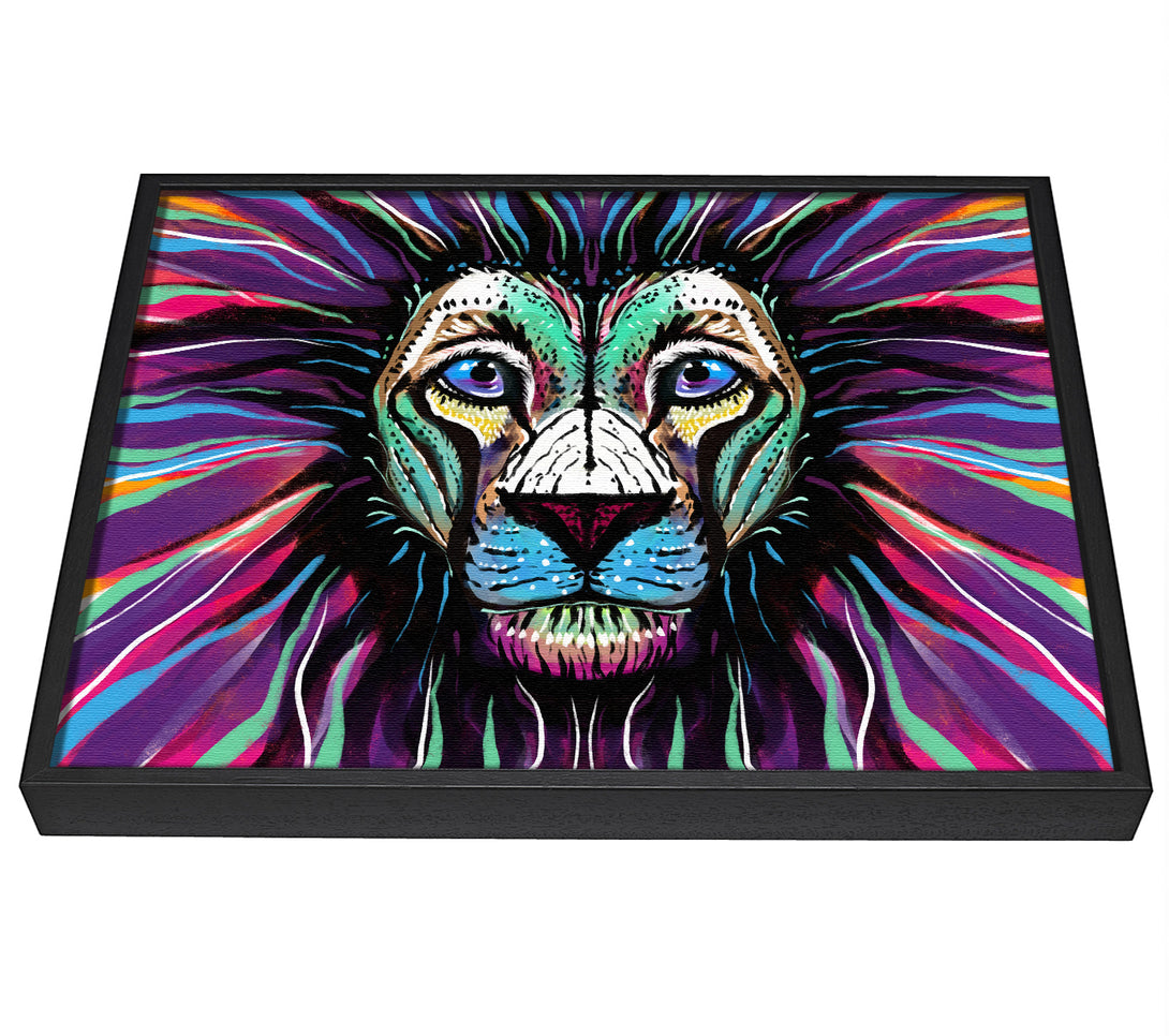 A picture of a The Lion Rainbow Face framed canvas print sold by Wallart-Direct.co.uk