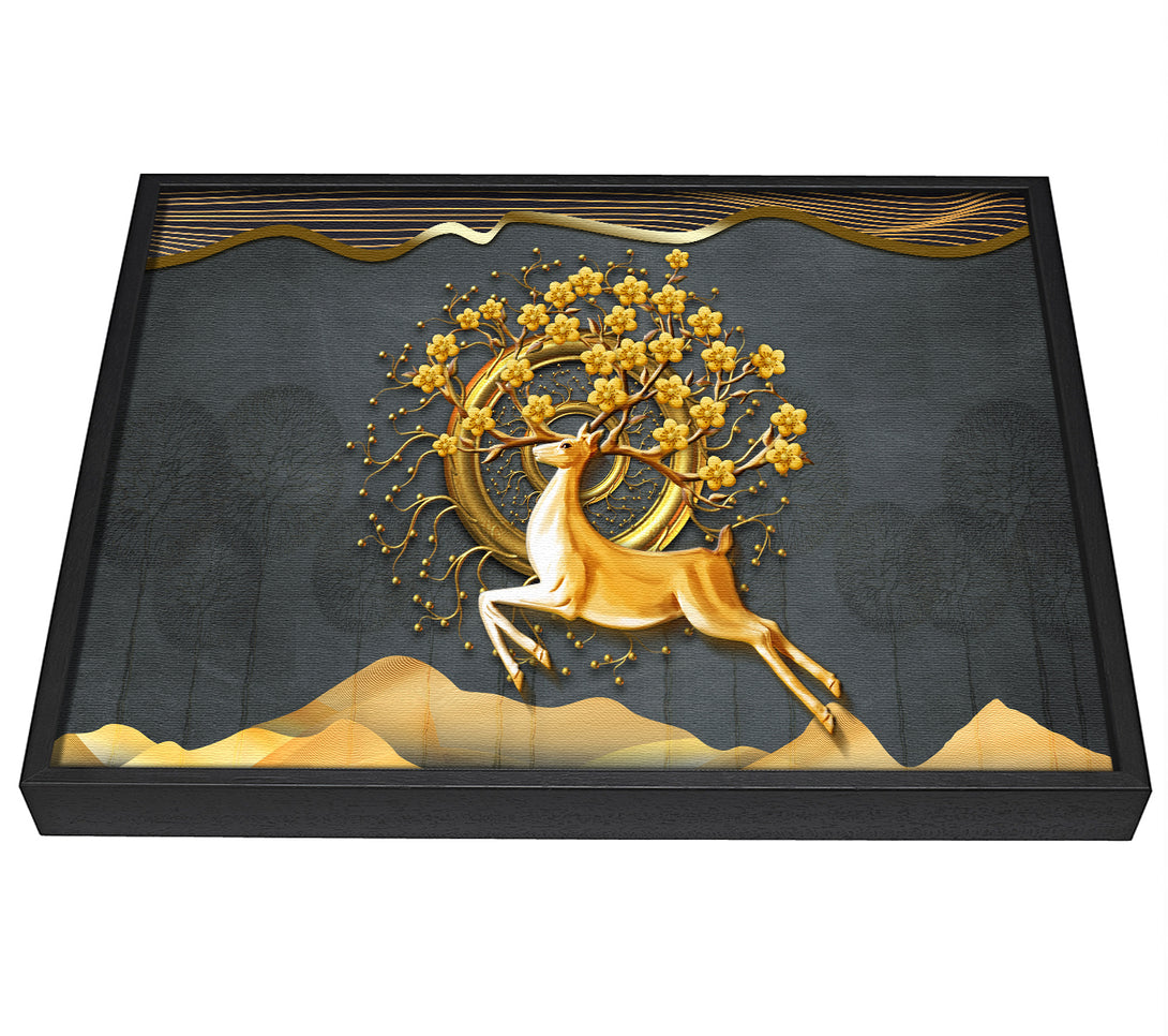 A picture of a The Gold Flower Stag Tree framed canvas print sold by Wallart-Direct.co.uk