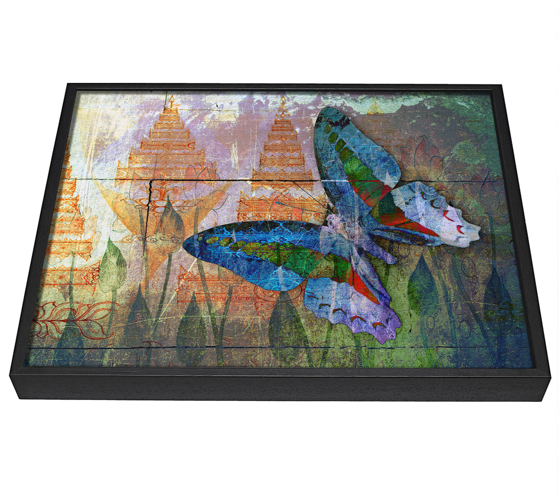 A picture of a The Vivid Butterfly Grunge framed canvas print sold by Wallart-Direct.co.uk