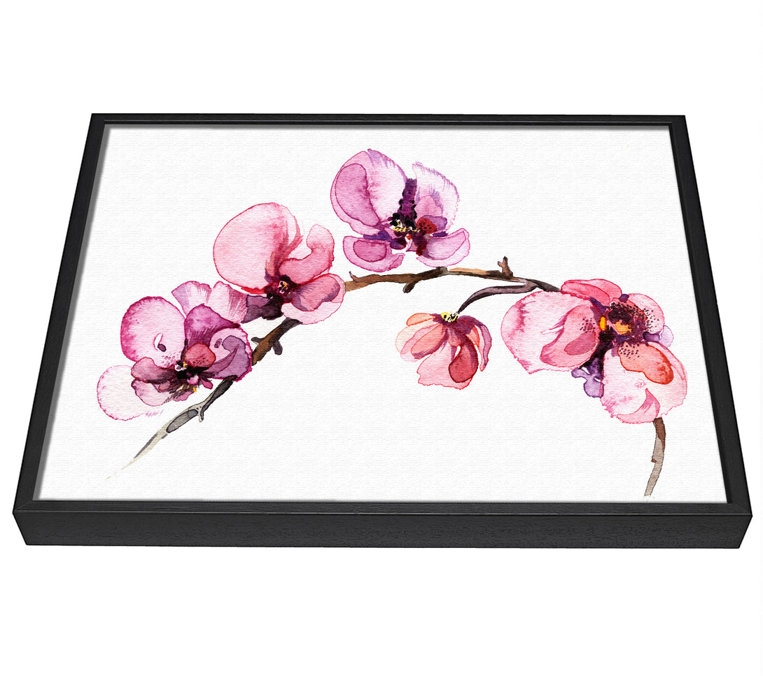 A picture of a The Pink Orchid Branch Single framed canvas print sold by Wallart-Direct.co.uk