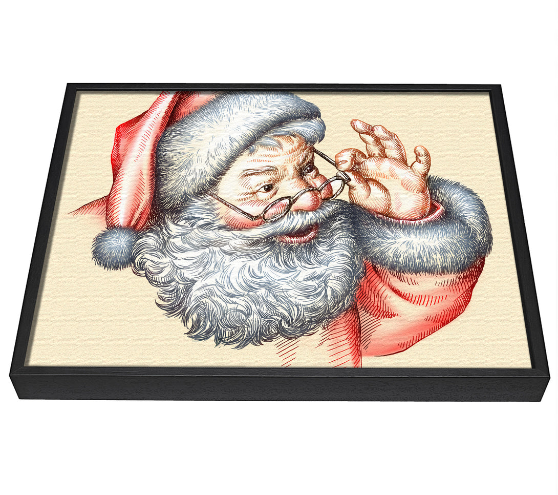 A picture of a Santa Is Here framed canvas print sold by Wallart-Direct.co.uk