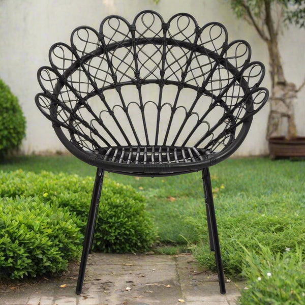 Black Natural Rattan Peacock Accent Chair