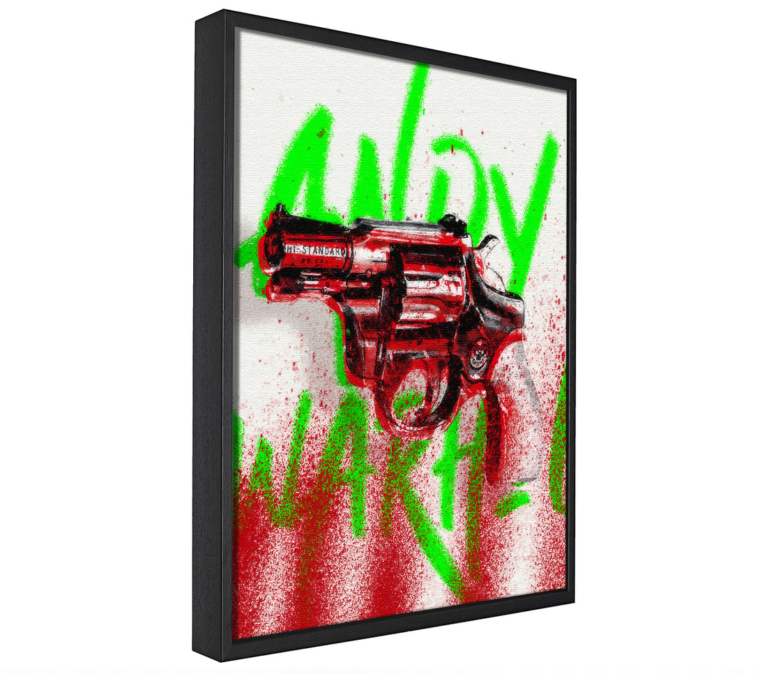 A picture of a Andy Warhol Gun framed canvas print sold by Wallart-Direct.co.uk