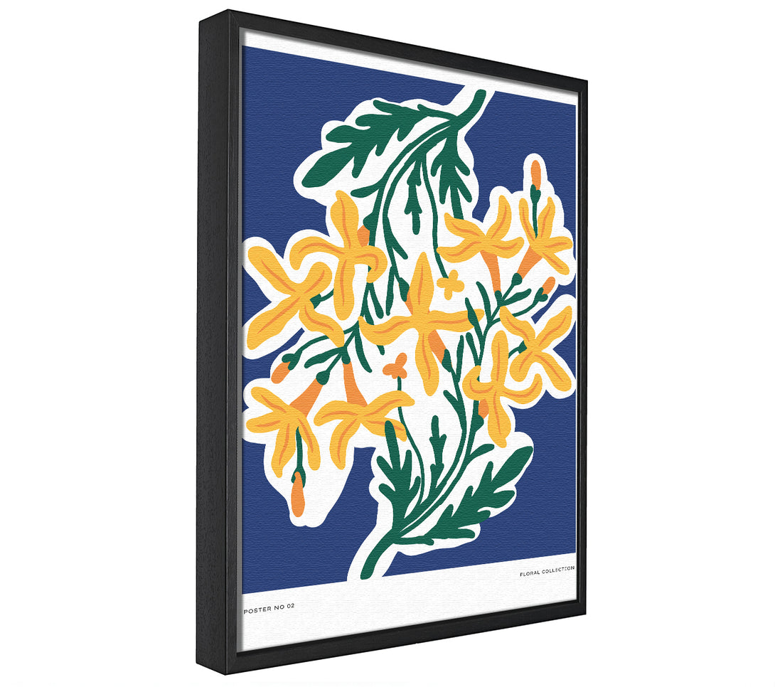 A picture of a Yellow Flowers On Blue framed canvas print sold by Wallart-Direct.co.uk