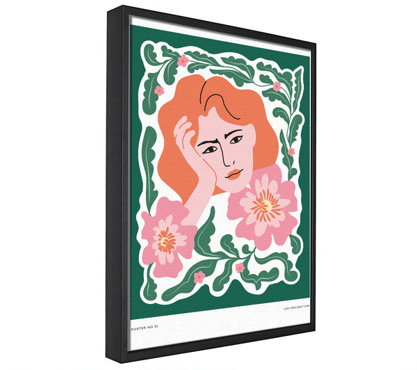 A picture of a Pondering Woman Floral framed canvas print sold by Wallart-Direct.co.uk