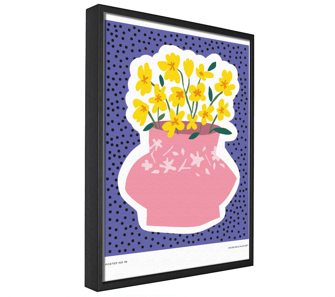 A picture of a Pink Flower Vase Yellow Flowers framed canvas print sold by Wallart-Direct.co.uk