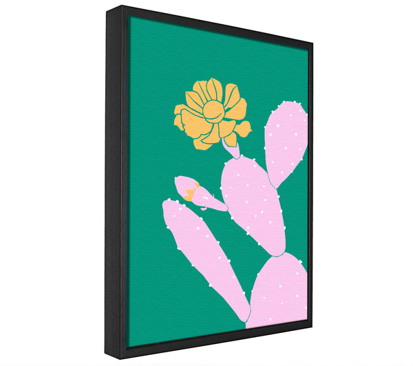 A picture of a Pink Cactus With A Yellow Flower framed canvas print sold by Wallart-Direct.co.uk