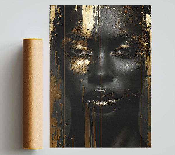 Black Woman Gold Paint