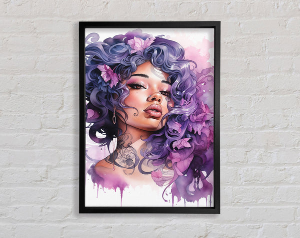 Black Woman With Vibrant Hair Watercolour