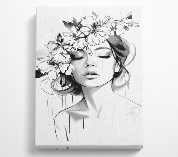 Closed Eyes Flower Hair Woman