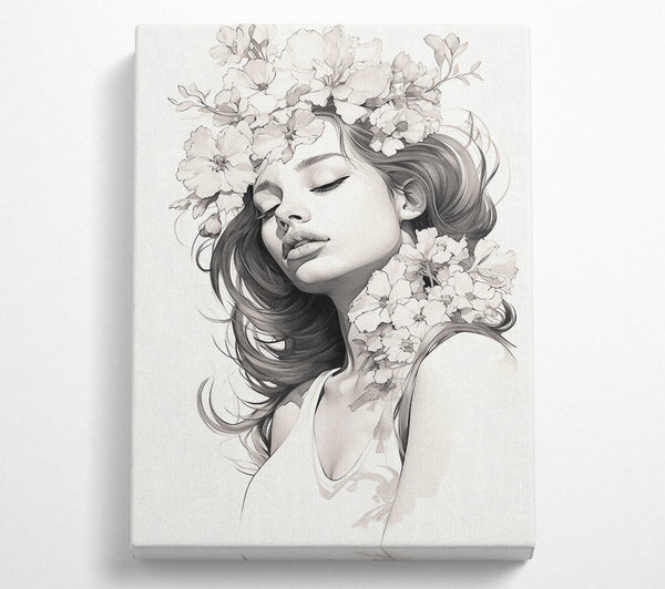 Elegant Woman Flowers Sketch