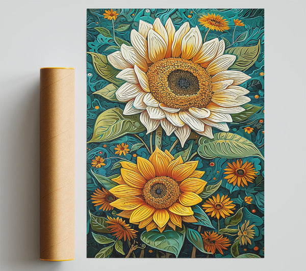 Teal Sunflowers Bloom