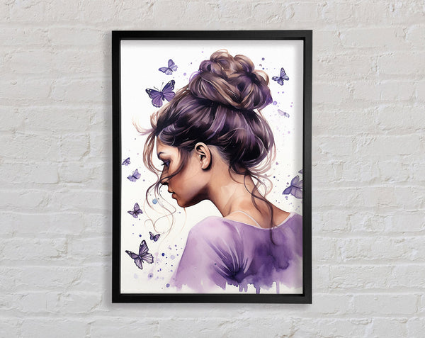 Girl With Bun Lilac Butterflies