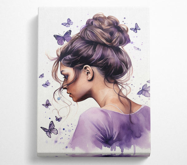 Girl With Bun Lilac Butterflies