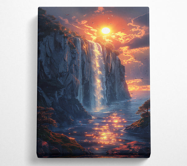 Golden Waterfall Sunset