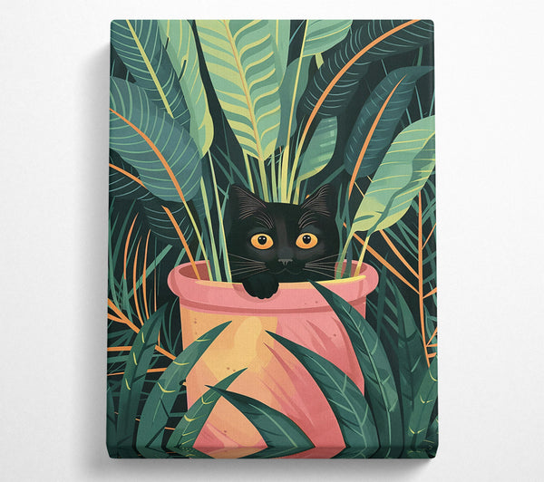 Green Kitty In Pink Pot