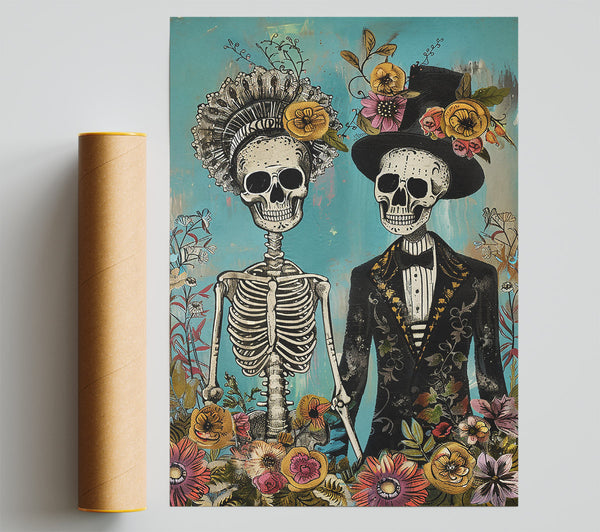 Teal Floral Skeletons