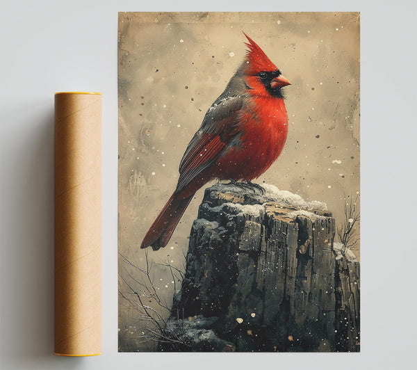 Crimson Cardinal On Stump.