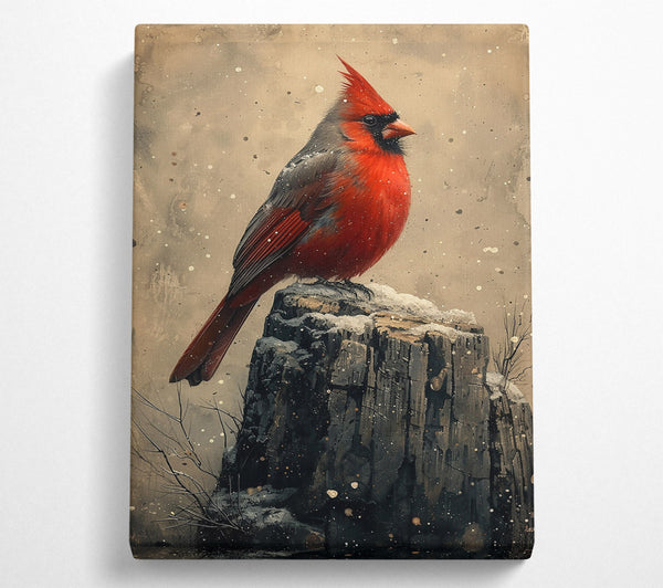 Crimson Cardinal On Stump.