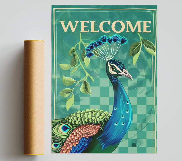 Teal Welcome Peacock