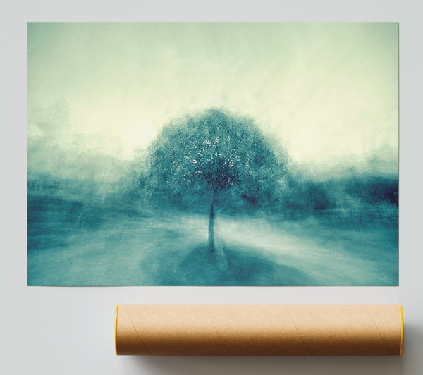 Teal Tree In Mist