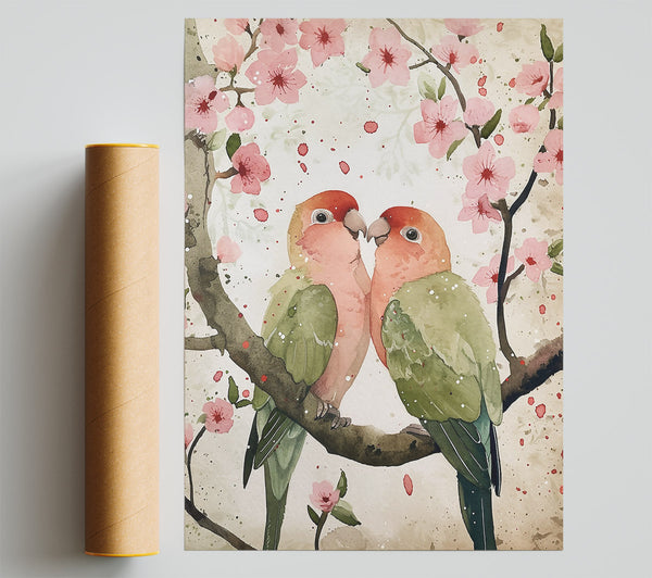 Pink Lovebirds In Bloom