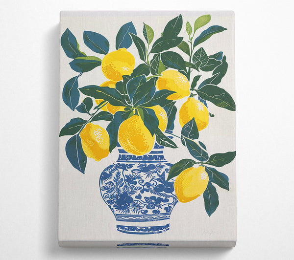 Yellow Lemons In Blue Vase.