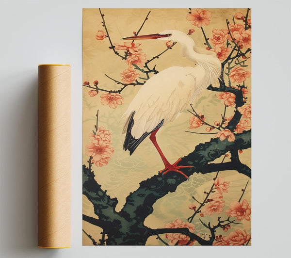 Peach And White Heron