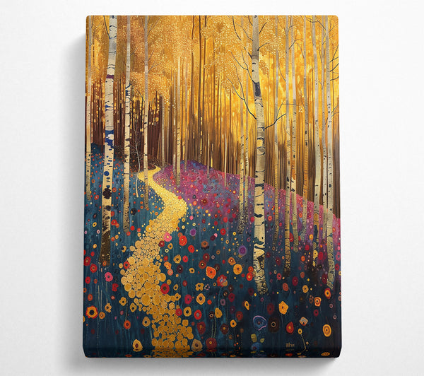 Golden Path Through Teal Woods