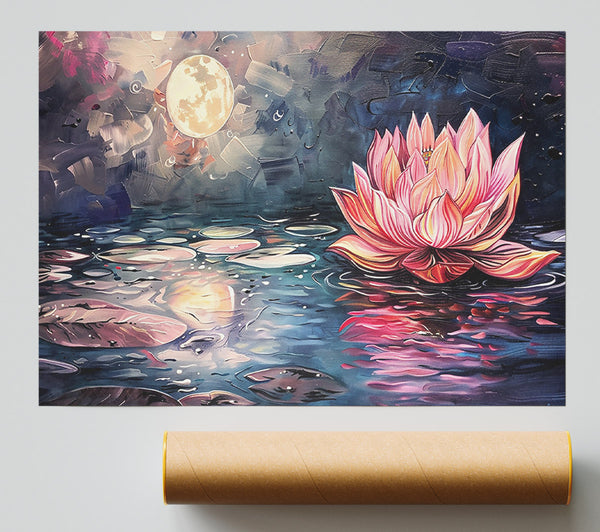 Pink Lotus Moonlit Night