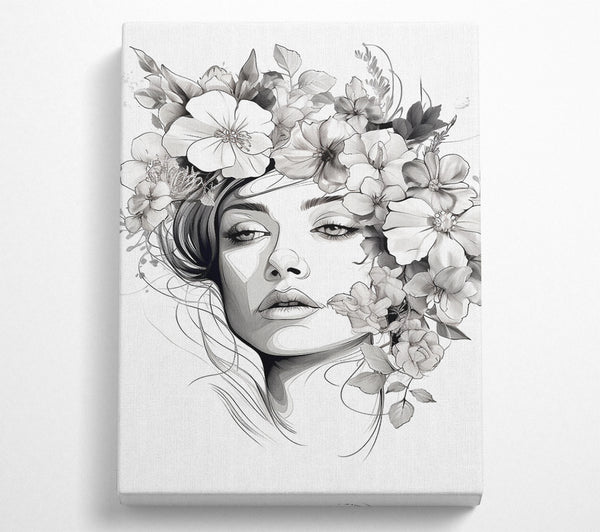 Line Art Head With Abstract Flowers