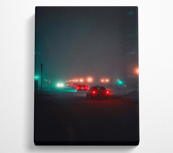 Teal Foggy Night Drive