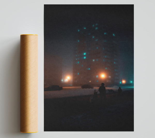 Teal Foggy Cityscape