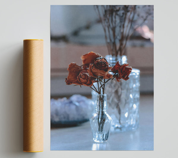 Brown Roses In Glass