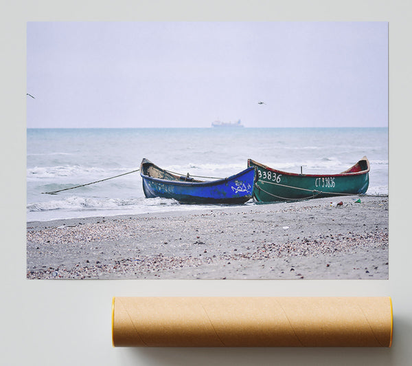 Blue Boats On Shore