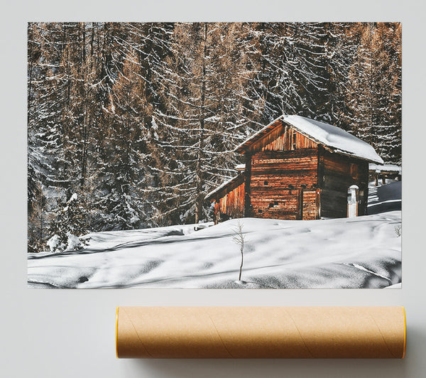 Brown Cabin In The Snow