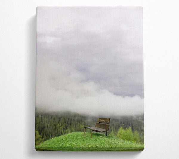 Green Bench In The Fog