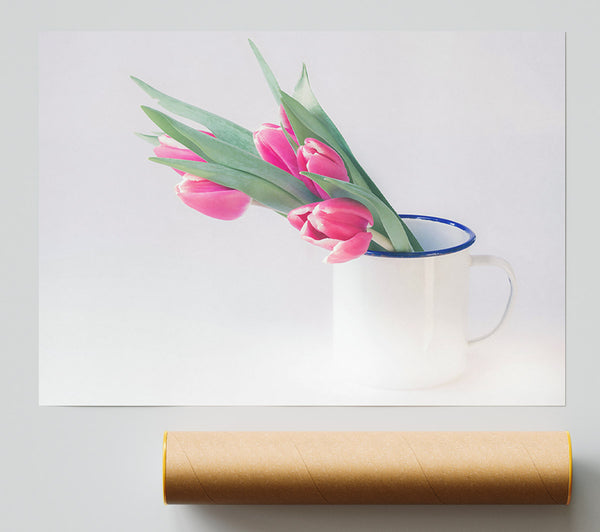 Pink Tulips In White Mug