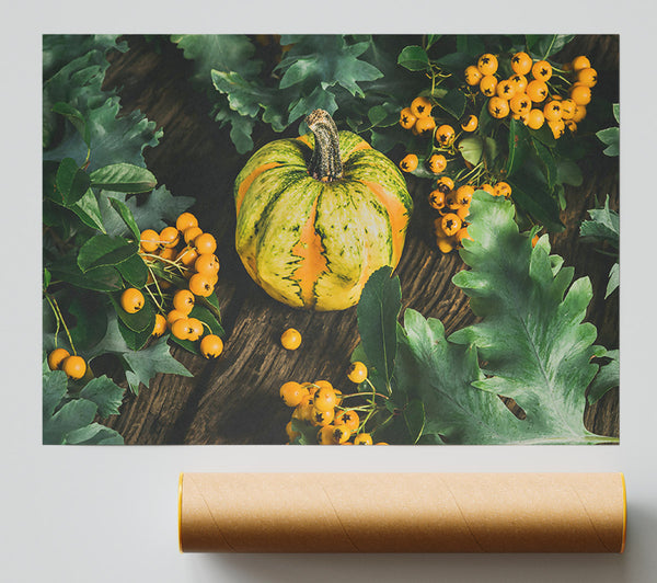 Golden Gourd Amidst Green