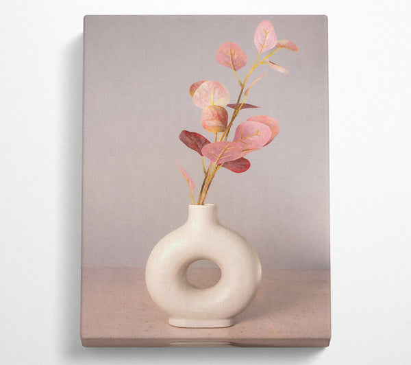 Pink Eucalyptus In White Vase.