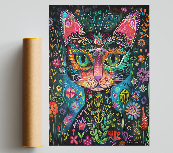 Teal Floral Feline