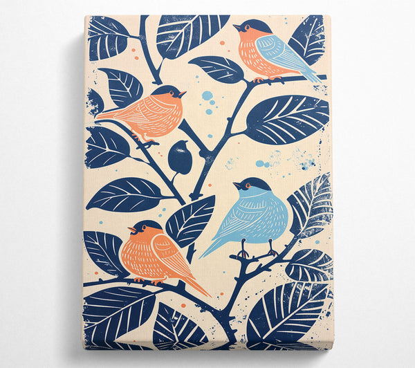 Blue Birds On Peach Branch