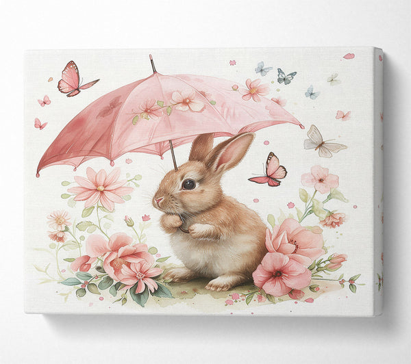 Pink Bunny Under Umbrella