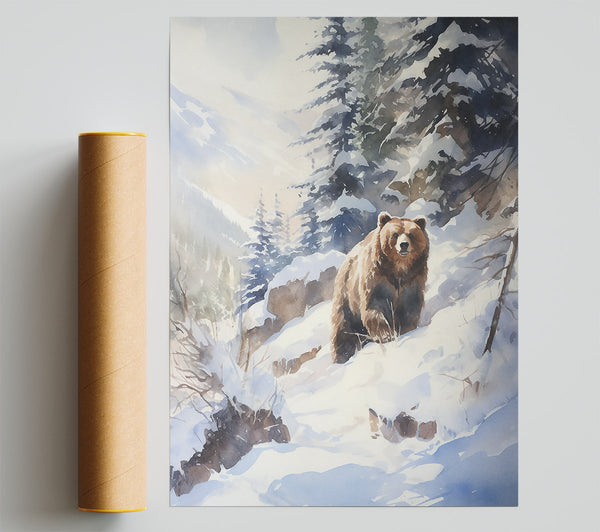 Brown Bear In Blue Snow