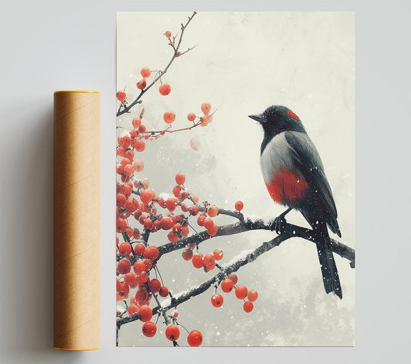 Red Bird On Snow Branch